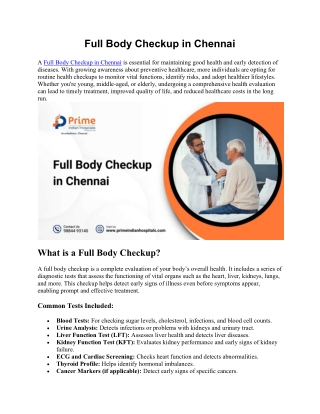 Full Body Checkup in Chennai