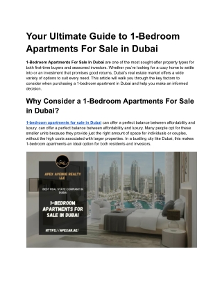 The Ultimate Guide to Buying 1-Bedroom Apartments For Sale in Dubai