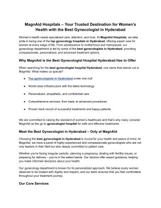 MagnAid Hospitals – Your Trusted Destination for Women’s Health with the Best Gynecologist in Hyderabad
