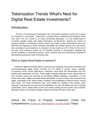 Tokenization Trends_ What's Next for Digital Real Estate Investments
