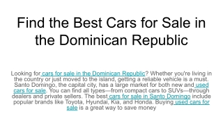 Find the Best Cars for Sale in the Dominican Republic