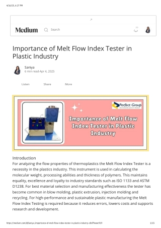 Importance of Melt Flow Index Tester in Plastic Industry