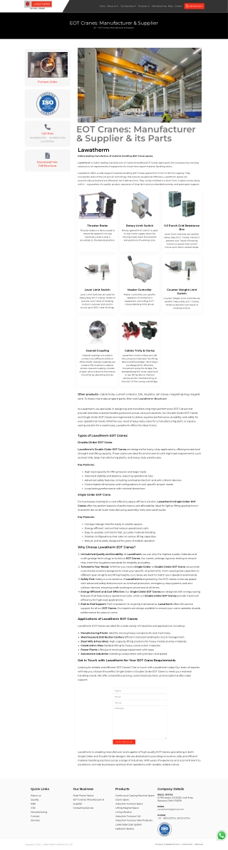 Reliable EOT Crane Parts for the Steel Industry in India – Lawatherm
