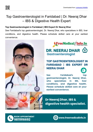 Top Gastroenterologist in Faridabad  Dr. Neeraj Dhar – IBS & Digestive Health Expert