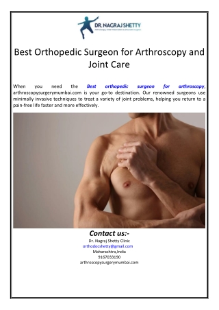 Best Orthopedic Surgeon for Arthroscopy and Joint Care