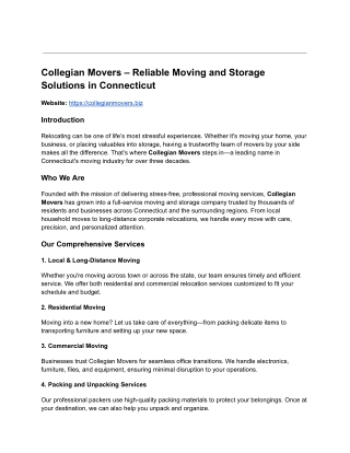 Collegian Movers | Trusted Moving & Storage Services in Connecticut