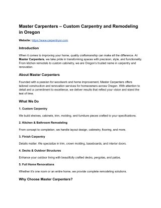 Master Carpenters |Custom Carpentry & Home Remodeling Services in