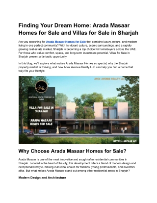 Arada Masaar Homes for Sale – Your Ideal Villa for Sale in Sharjah