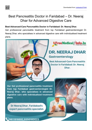 Best Pancreatitis Doctor in Faridabad – Dr. Neeraj Dhar for Advanced Digestive Care