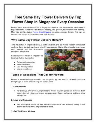 Free Same Day Flower Delivery By Top Flower Shop in Singapore Every Occasion