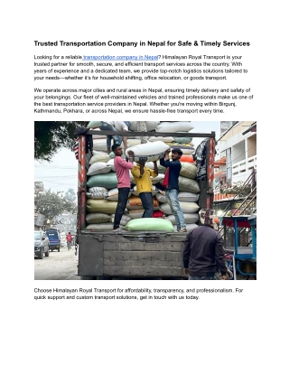 Trusted Transportation Company in Nepal for Safe & Timely Services