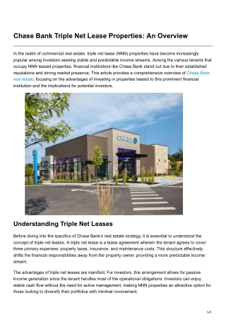Chase Bank Triple Net Lease Properties An Overview