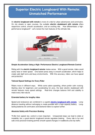 Superior Electric Longboard With Remote: Unmatched Performance