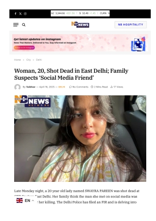 Woman, 20, Shot Dead in East Delhi; Family Suspects ‘Social Media Friend’