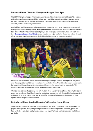 Barca and Inter Clash for Champions League Final Spot