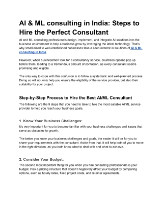 AI & ML consulting in India: Steps to Hire the Perfect Consultant