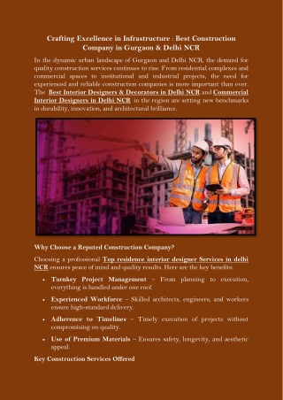 Crafting Excellence in Infrastructure Best Construction Company in Gurgaon & Delhi NCR