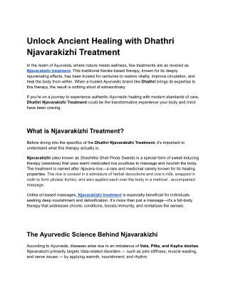Unlock Ancient Healing with Dhathri Njavarakizhi Treatment