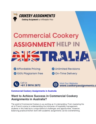 Commercial Cookery Assignments in Australia