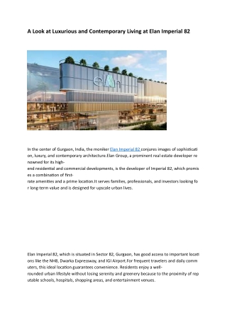 Elan Imperial Sector 82 Gurgaon: Redefining Luxury Living and Commercial