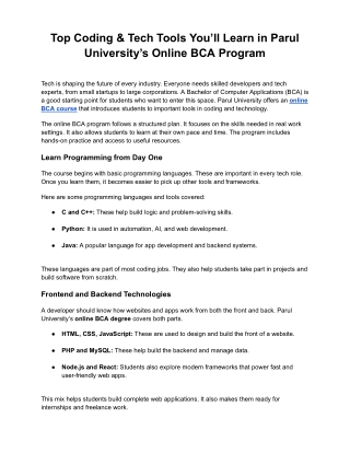 PU Online- Top Coding & Tech Tools You’ll Learn in Parul University’s Online BCA Program