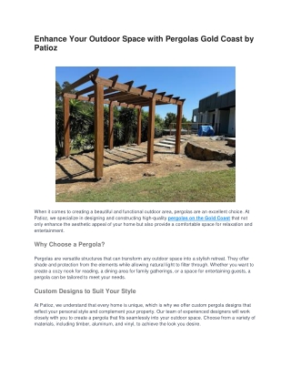 Enhance Your Outdoor Space with Pergolas Gold Coast by Patioz