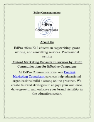 Content Marketing Consultant Solutions from EdPro Communications for Education Success