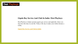 Gigolo Boy Service And Club In India | Desi Playboys