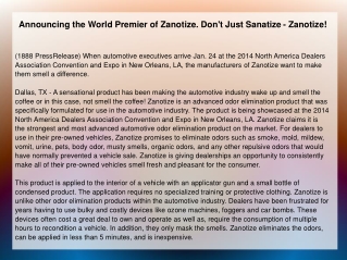 Announcing the World Premier of Zanotize. Don't Just Sanatiz