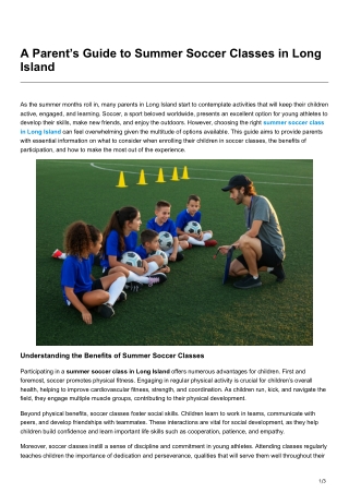 A Parent’s Guide to Summer Soccer Classes in Long Island