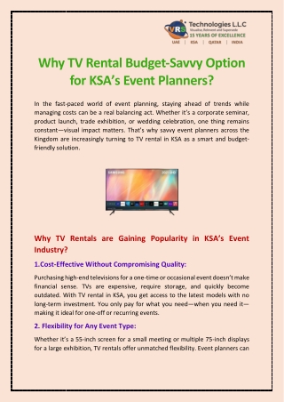 Why TV Rental Budget-Savvy Option for KSA’s Event Planners?