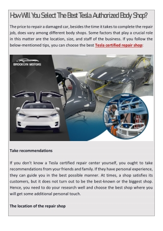 How Will You Select The Best Tesla Authorized Body Shop?