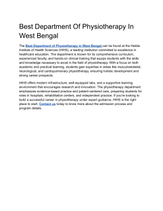 Best Department Of Physiotherapy In West Bengal