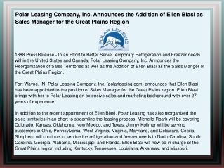 Polar Leasing Company, Inc. Announces the Addition