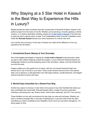 Why Staying at a 5 Star Hotel in Kasauli is the Best Way to Experience the Hills in Luxury