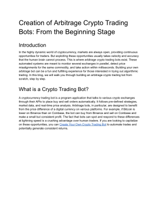 Creation of Arbitrage Crypto Trading Bots From_ Beginning Stage
