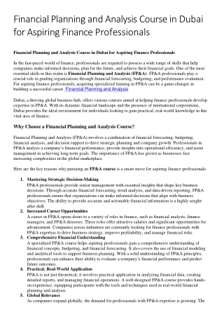 Financial Planning and Analysis Course in Dubai for Aspiring Finance Professionals