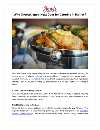 Jane's Next Door - Why Choose Jane’s Next Door for Catering in Halifax