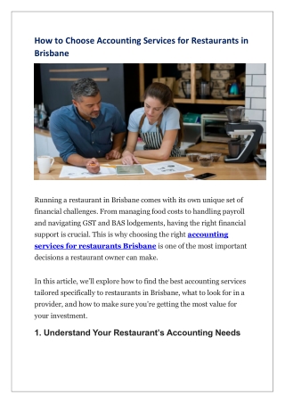 How to Choose Accounting Services for Restaurants in Brisbane