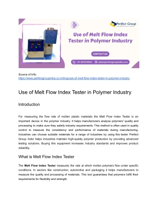 Use of Melt Flow Index Tester in Polymer Industry