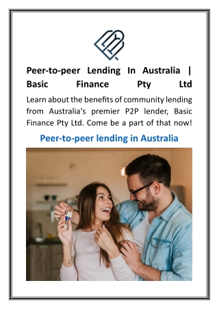 Peer-to-peer Lending In Australia  Basic Finance Pty Ltd