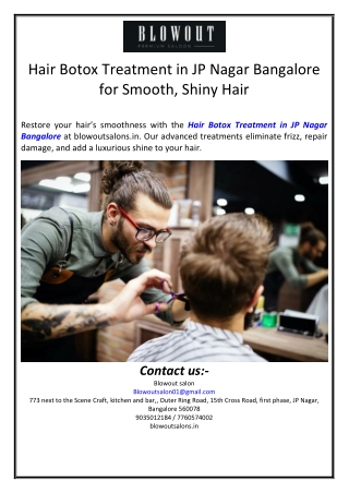 Hair Botox Treatment in JP Nagar Bangalore for Smooth, Shiny Hair