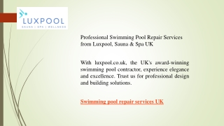Professional Swimming Pool Repair Services from Luxpool, Sauna & Spa UK