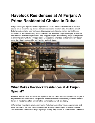 Discover the Excellence of Havelock Residences at Al Furjan