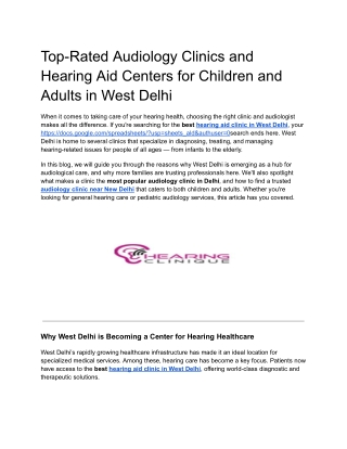 Top-Rated Audiology Clinics and Hearing Aid Centers for Children and Adults in West Delhi
