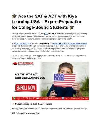 Ace the SAT & ACT with Kiya Learning USA – Expert Preparation for College-Bound Students