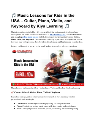 Music Lessons for Kids in the USA – Guitar, Piano, Violin, and Keyboard by Kiya Learning