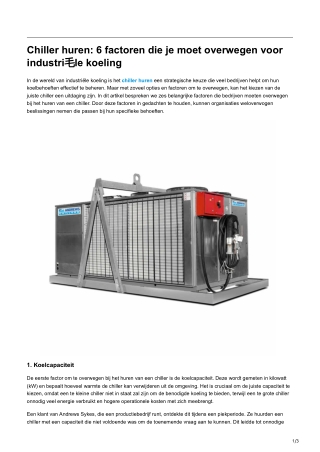 Chiller huren 6 factoren die je moet overwegen voor industri毛le koeling