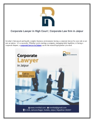 Corporate Lawyer in High Court | Corporate Law firm in Jaipur