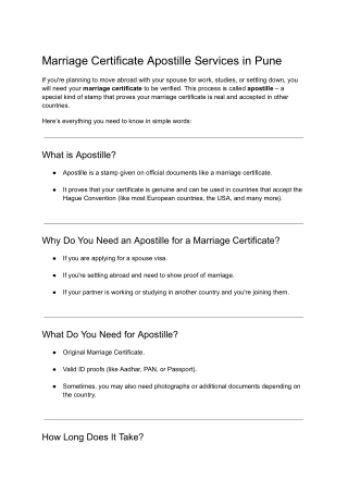 Professional Marriage Certificate Apostille Agency in Pune